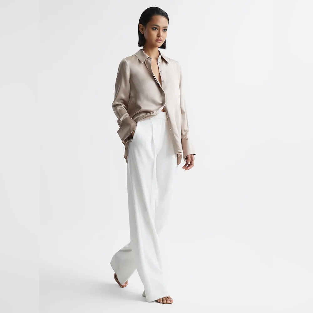 Reiss Hailey silk shirt in champagne